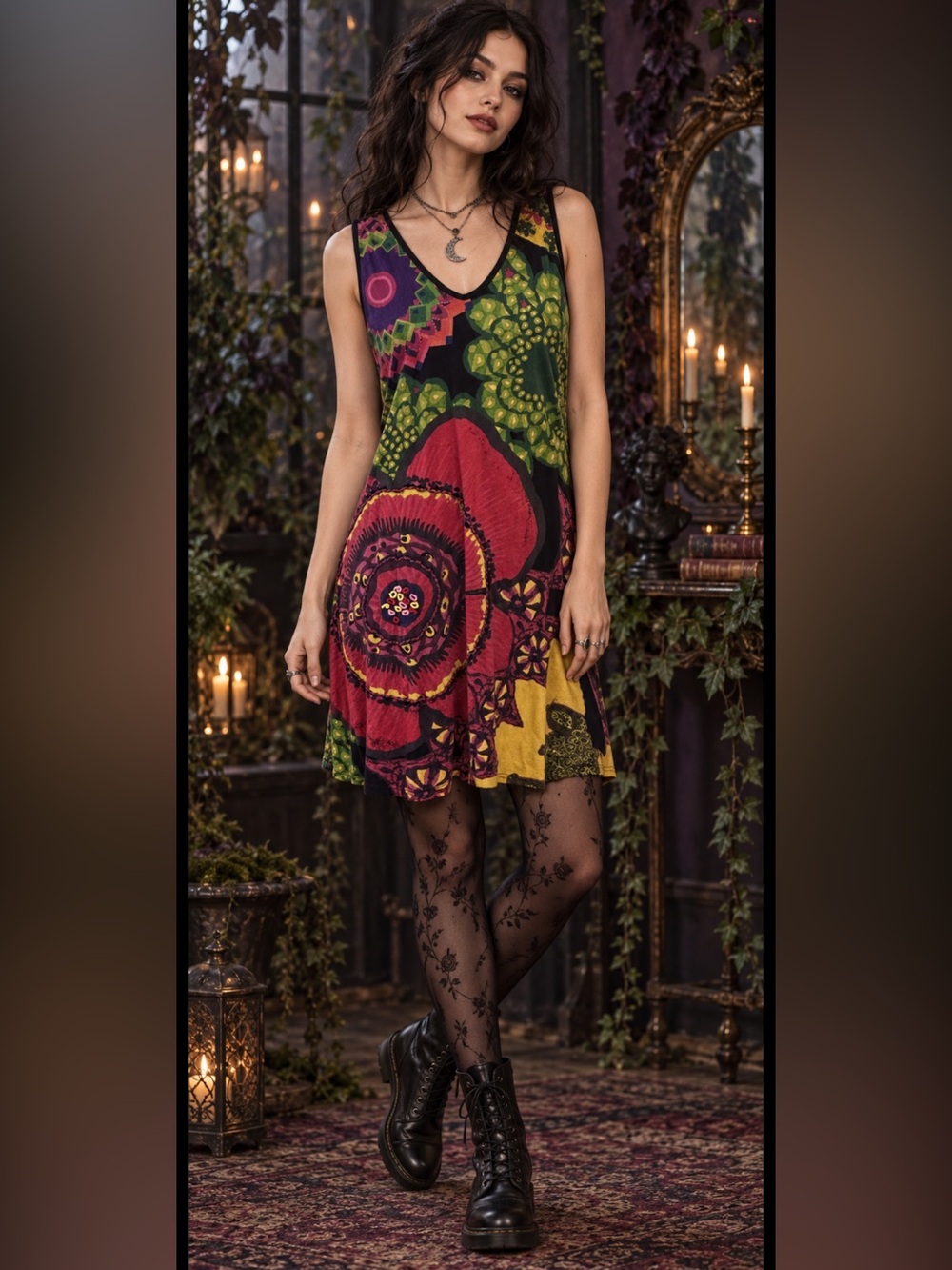 Multi Colored Sleeveless V Neck With Abstract